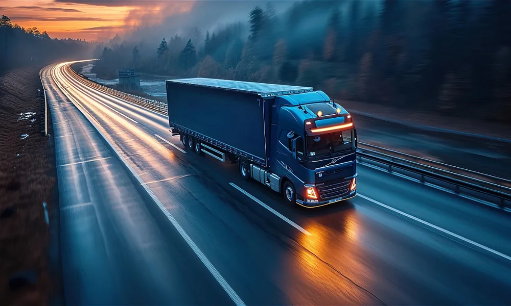 Express transport Truck in motion for express freight delivery