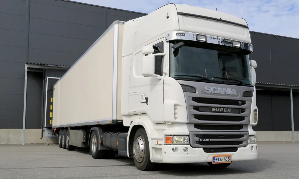 Intermodal transport and logistics Truck at a logistics warehouse for intermodal transport